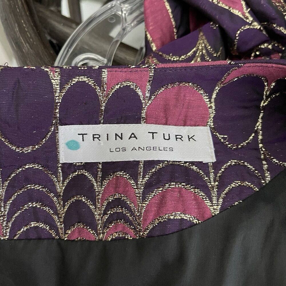 Trina Turk 60’s Style Op-Art Pattern Dress With Silk Chiffon Sleeves, Small - Picture 4 of 9